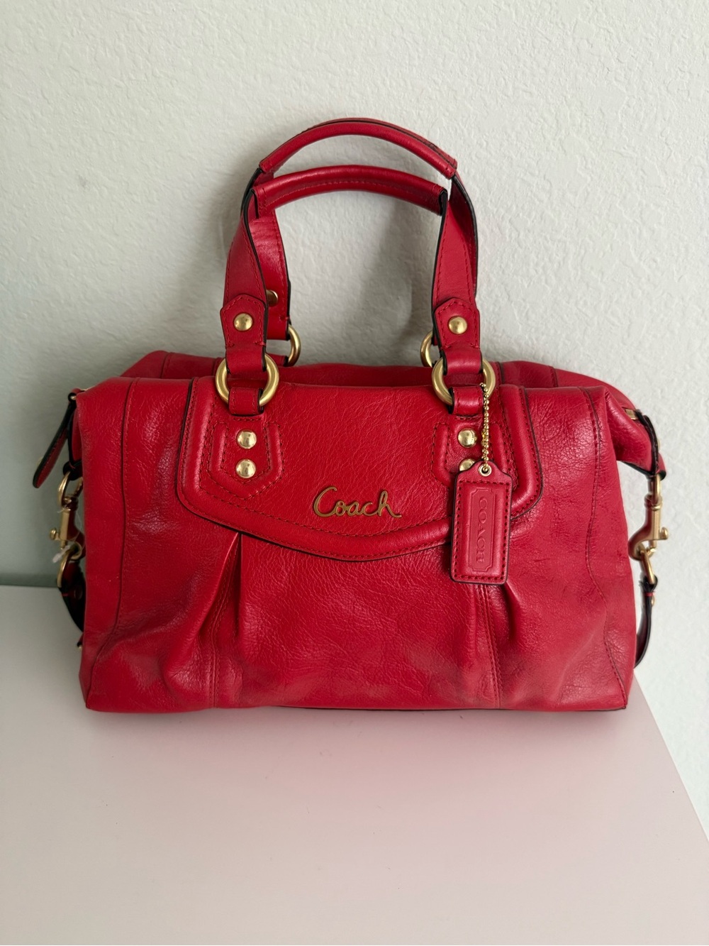 Coach Red Leather Satchel with Gold Hardware